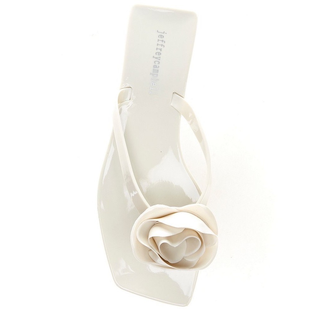 Jeffrey Campbell Sweeten Rose Ornament Glossy Jelly Thong Sandals Cream 8/39